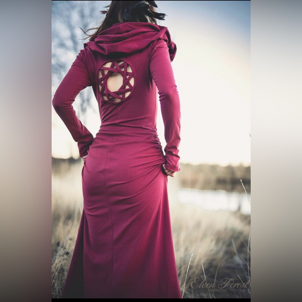 Burgundy Hooded Kaleidoscope Dreamcatcher Dress